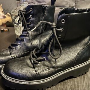 Black Leather Lace-Up Boots